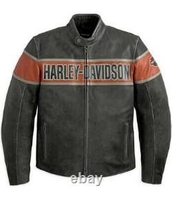 Men Real Cowhide Harley Davidson Victory Lane Motorcycle Cracker Leather Jacket