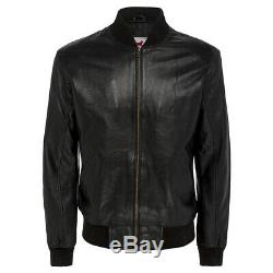 Men Real Leather Bomber Jacket Black Mens Genuine Lambskin Varsity Jacket Coat