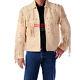 Men Western Cowboy Leather Jacket White Beige With Fringe Studded Style