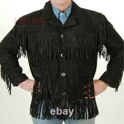 Men Western Cowboy Suede Leather Jacket Native American With Fringed