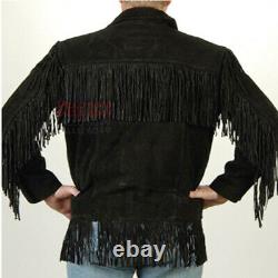 Men Western Cowboy Suede Leather Jacket Native American With Fringed