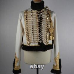 Men White military 5th hussar pelisse jacket, Gold Braid fashion hussar jacket