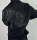 Men Embroidered Sheepskin Leather Jacket Erdenfantsriches Lapel Zipper Black