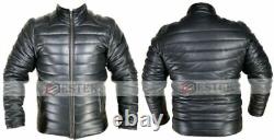 Men's 100% Real Black Lambskin Leather Quilted Zipped Puffer Casual Jacket