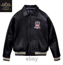 Men's AVIREX Bomber American Flight Jacket Basket Ball 100% Real Leather Jacket