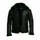 Men's Aviator Raf B3 Black Bomber Fur Shearling Collar Sheepskin Leather Jacket