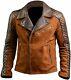 Men's Biker Quilted Vintage Cafe Racer Distressed Brown Real Leather Jacket