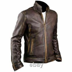 Men's Biker Racer Motorbike Vintage Motorcycle Distressed Brown Leather Jacket