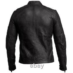 Men's Biker Vintage Motorcycle Distressed Black Cafe Racer Leather Jacket