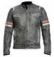 Men's Biker Vintage Style Cafe Racer Retro Distressed Leather Jacket /us Seller