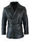 Men's Black 3/4 Motorcycle Biker Long Cow Hide Leather Jacket/coat