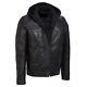 Men's Black Biker Sheepskin Genuine Slim Fit Hooded Motorcycle Leather Jacket