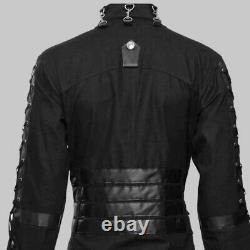 Men's Black Cotton Hellraiser Dark Gothic Coat Steampunk Jacket Fast Shipping