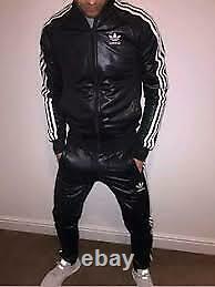 Men's Black LambSkin Tracksuit withThree White Stripe Jogging Trouser and Jacket