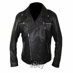 Men's Black Leather Jacket Soft Lambskin Motorcycle Cafe Racer Zipper Slim Fit