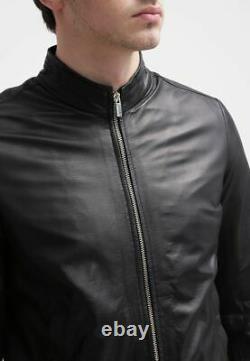 Men's Black Leather Jacket Soft Lambskin Motorcycle Short Cafe Racer Slim Fit