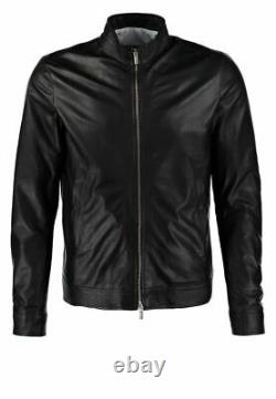 Men's Black Leather Jacket Soft Lambskin Motorcycle Short Cafe Racer Slim Fit
