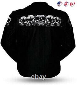 Men's Black Skull Leather Motorcycle Biker Genuine Cowhide Halloween Jacket