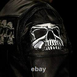 Men's Black Skull Leather Motorcycle Biker Genuine Cowhide Halloween Jacket