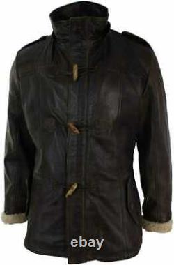 Men's Black Trench Coat Hooded 3/4 Genuine Sheepskin Leather Jacket/Coat