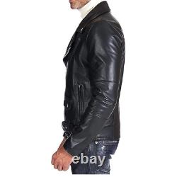 Men's Brando Black Biker Motorcycle Leather Jacket Genuine Leather Jacket