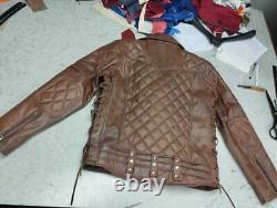 Men's Brown Motorcycle Leather Jacket Real Sheepskin Laced leather Jackets