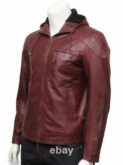 Men's Burgundy Leather Jacket Soft Lambskin Motorcycle Cafe Racer Zipper Short