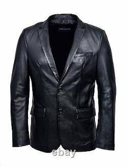 Men's CLASSIC BLAZER Black Z120 Tailored Soft Real Napa Leather Jacket Coat