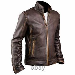 Men's Cafe Racer Stylish Biker Brown Distressed Leather Jacket