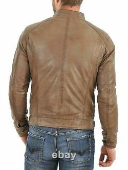 Men's Camel Beige Leather Jacket New Real Genuine Lambskin Leather Jacket