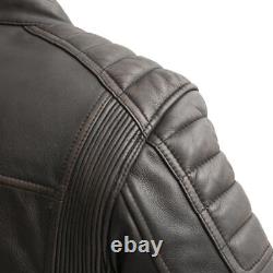 Men's Classic Brown Beige Leather Jacket For Motorcycle With Padded On Shoulder