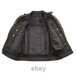 Men's Classic Brown Beige Leather Jacket For Motorcycle With Padded On Shoulder