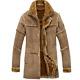 Men's Coat Winter Lapel Coat Suede Lambskin Warm Llining Long Jacket Trench 2xl