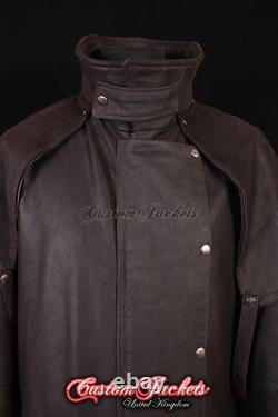 Men's FRONTIER DUSTER Brown SKIPPER Hide Long Riding Leather Jacket Coat 0091