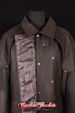 Men's FRONTIER DUSTER Brown SKIPPER Hide Long Riding Leather Jacket Coat 0091