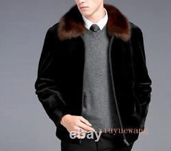 Men's Faux mink fur coat thicken fur collar winter lapel zipper slim jacket SIBO