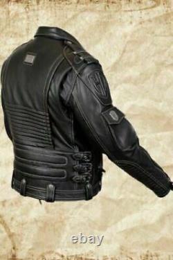 Men's Genuine Cowhide Premium Leather Motorcycle Biker Top Leather Jacket Black