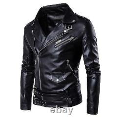Men's Genuine Lambskin Leather Jacket Black Notch Collar Asymmetrical Jacket