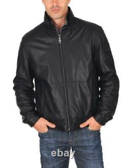 Men's Genuine Lambskin Leather Jacket Black Slim fit Biker Motorcycle Jacket-010