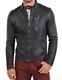 Men's Genuine Lambskin Leather Jacket Black Slim Fit Biker Motorcycle Jacket-035