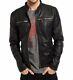 Men's Genuine Lambskin Leather Jacket Black Slim Fit Biker Motorcycle Jacket-037