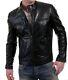 Men's Genuine Lambskin Leather Jacket Black Slim Fit Biker Motorcycle Jacket-073