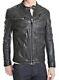 Men's Genuine Lambskin Leather Jacket Black Slim Fit Biker Motorcycle Jacket-080