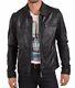 Men's Genuine Lambskin Leather Jacket Black Slim Fit Biker Motorcycle Jacket-086