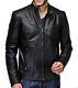Men's Genuine Lambskin Leather Jacket Black Slim Fit Biker Motorcycle Jacket-090