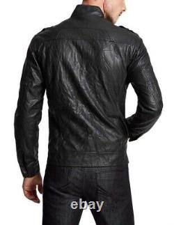 Men's Genuine Lambskin Leather Jacket Black Slim fit Biker Motorcycle Jacket-102