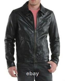 Men's Genuine Lambskin Leather Jacket Black Slim fit Biker Motorcycle Jacket-103