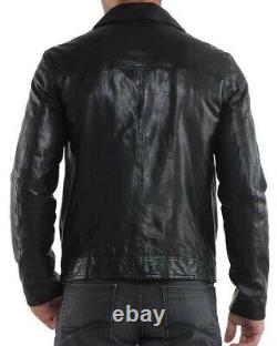 Men's Genuine Lambskin Leather Jacket Black Slim fit Biker Motorcycle Jacket-103