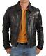 Men's Genuine Lambskin Leather Jacket Black Slim Fit Biker Motorcycle Jacket-127
