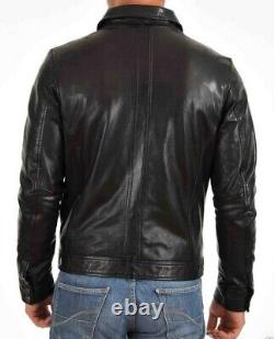 Men's Genuine Lambskin Leather Jacket Black Slim fit Biker Motorcycle Jacket-127